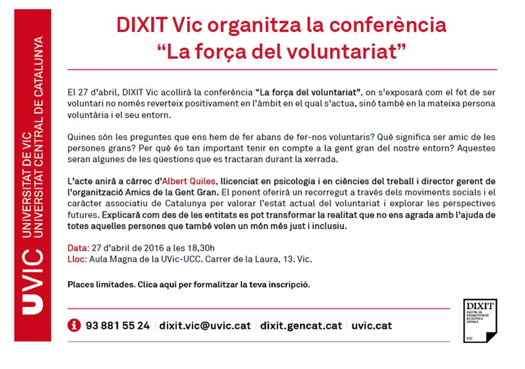 Conferència “La força del voluntariat” a càrrec d’Albert Quiles al DIXIT Vic