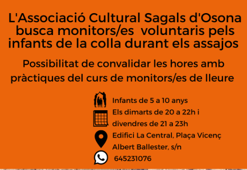 Sagals d’Osona busca voluntaris per fer de monitors